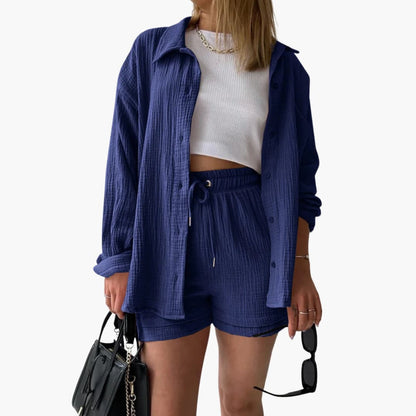 Women's Button Crop Shorts Set