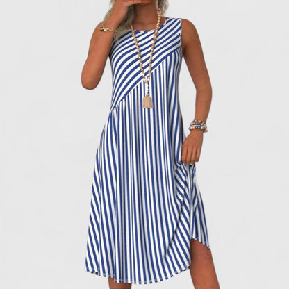 Women's Striped Sleeveless Midi Dress Round Neck Summer - Fashinoza