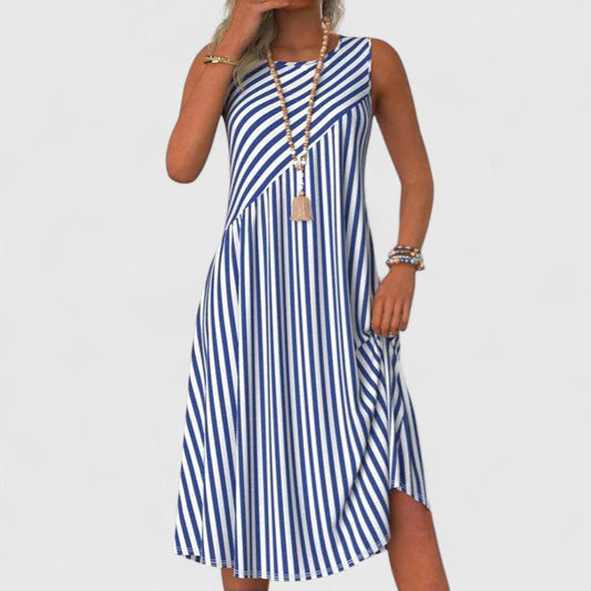 Women's Striped Sleeveless Midi Dress Round Neck Summer - Fashinoza