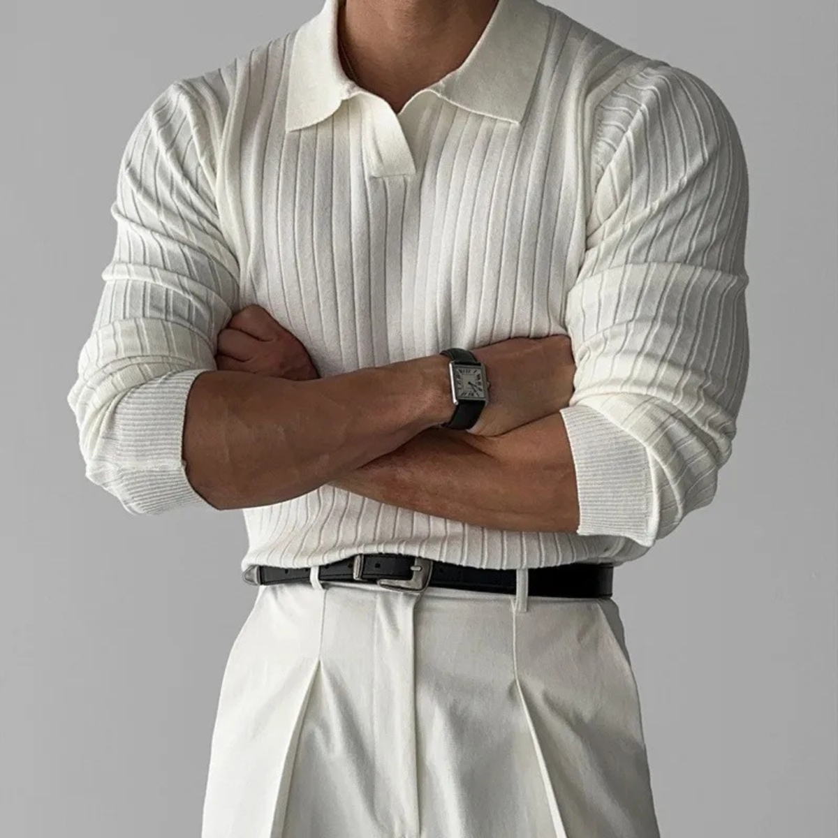 Men's V Neck Jacquard Polo Shirt