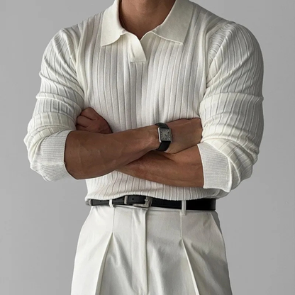 Men's V Neck Jacquard Polo Shirt