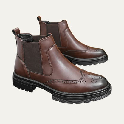Men's Leather Chelsea Boots Anti Slip Sole Brown - Fashinoza