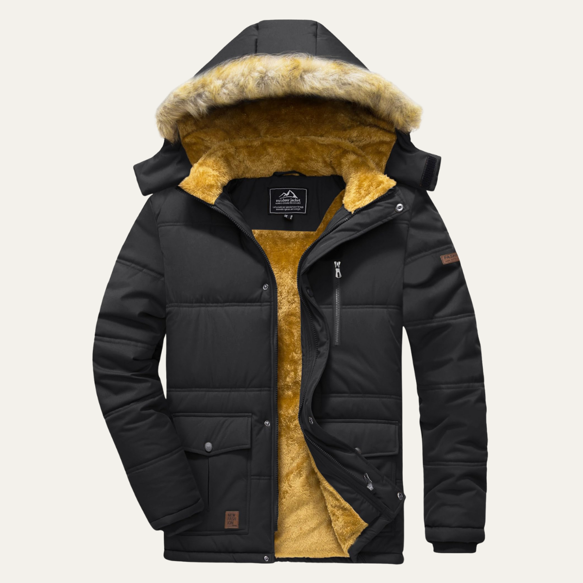 Men's Winter Parka Jacket Detachable Hood - Fashinoza
