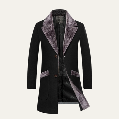Men's Winter Slim Fit Long Jacket Fur Lapel