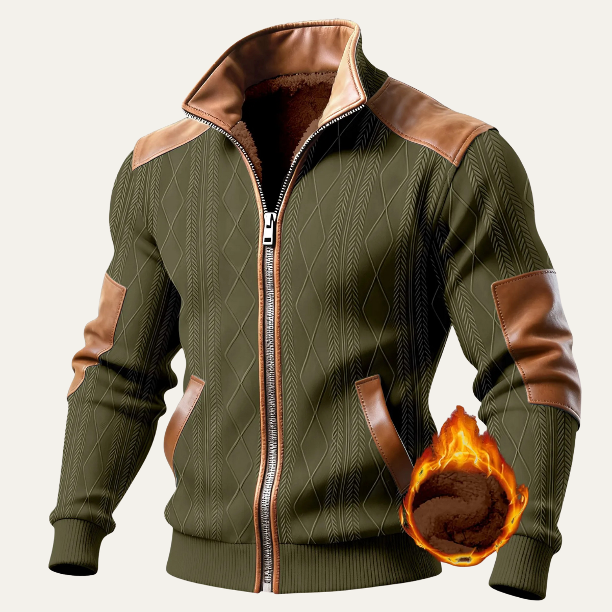Men's Knitted Fleece Lined Zip Up Sweater