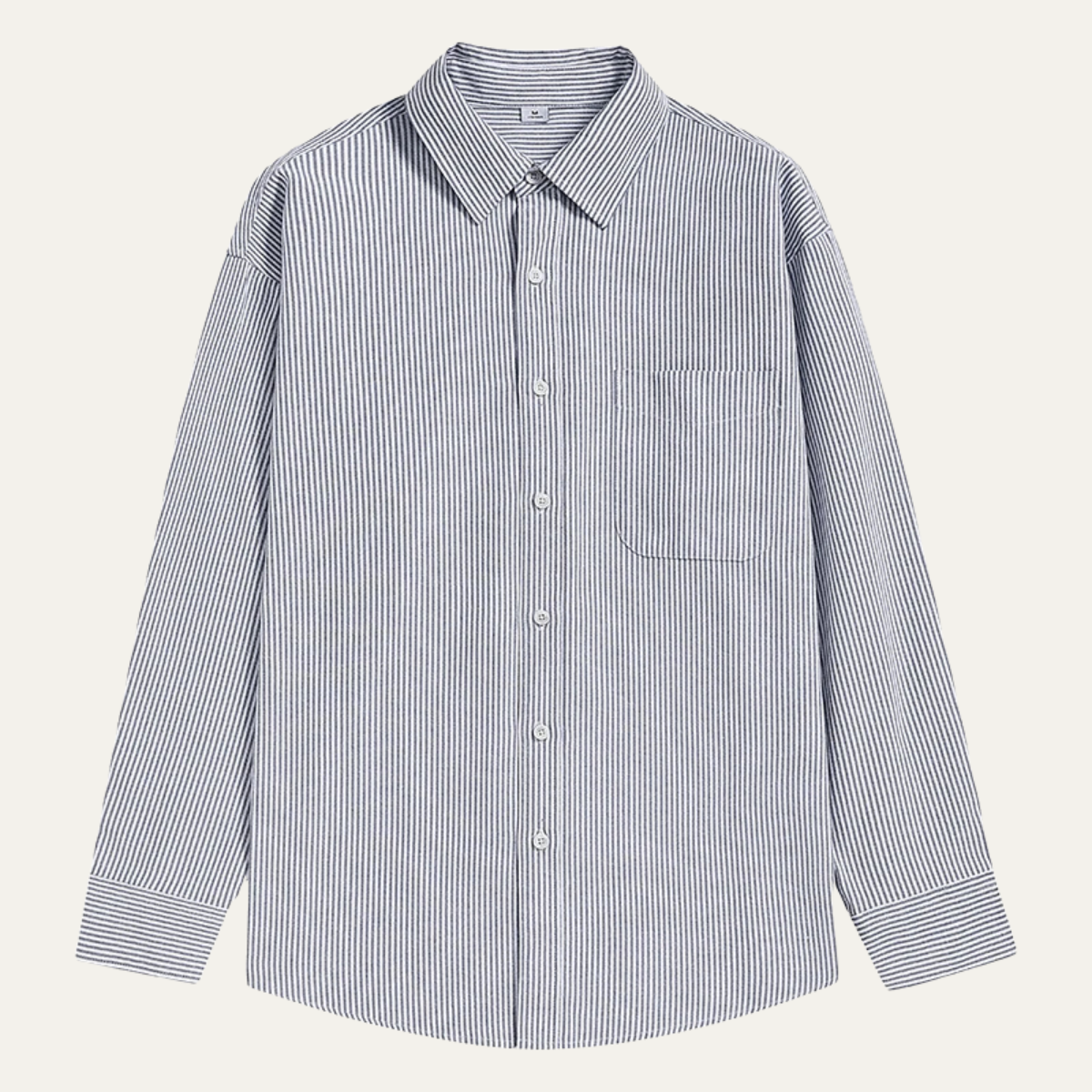 Men's Striped Dress Shirt Classic Collar Pocket Cotton Blue