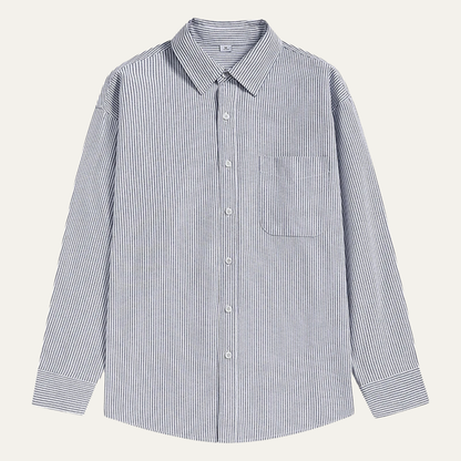Men's Striped Dress Shirt Classic Collar Pocket Cotton Blue