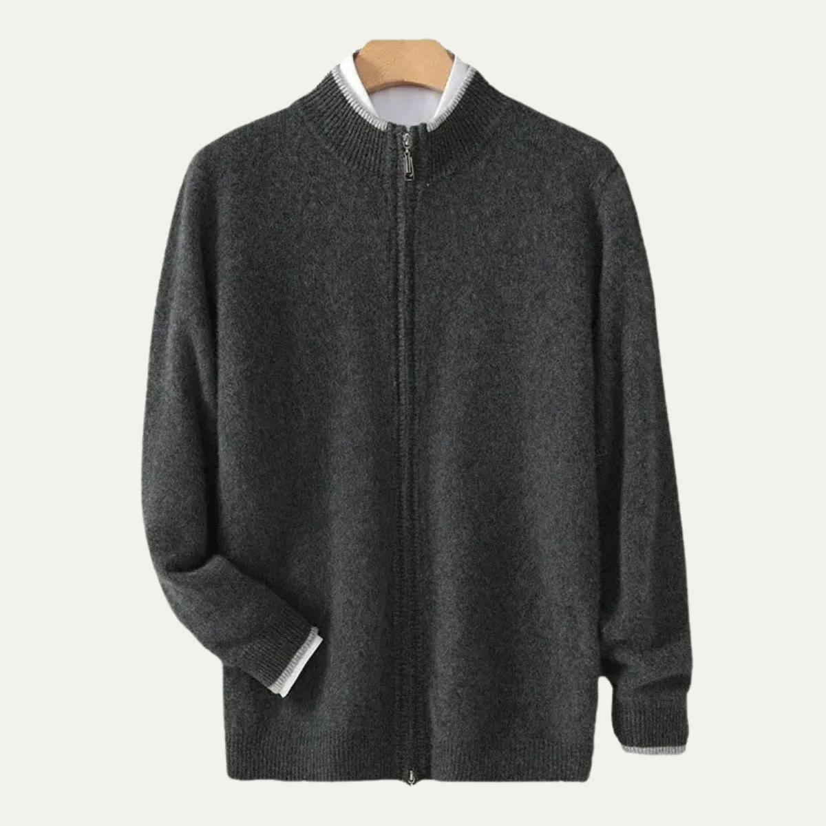 Men's Wool Cardigan Soft Warm Zip Up Knit