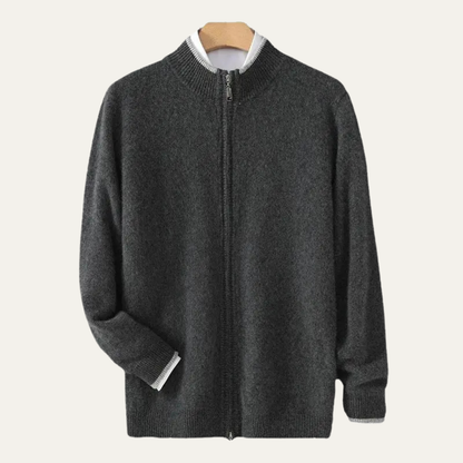 Men's Wool Cardigan Soft Warm Zip Up Knit