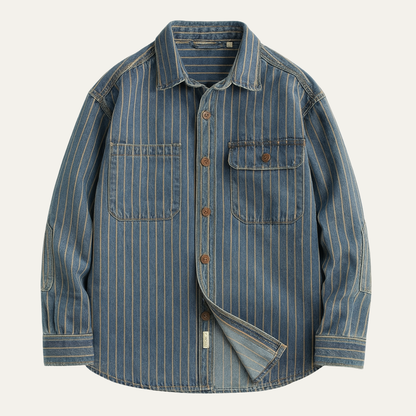Men's Heavy Cotton Striped Casual Shirt - Fashinoza