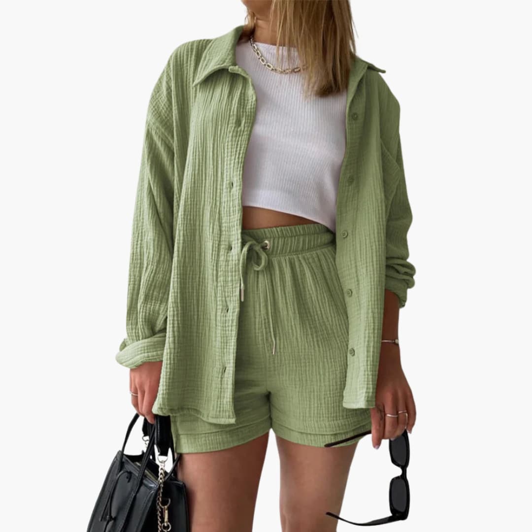 Women's Button Crop Shorts Set