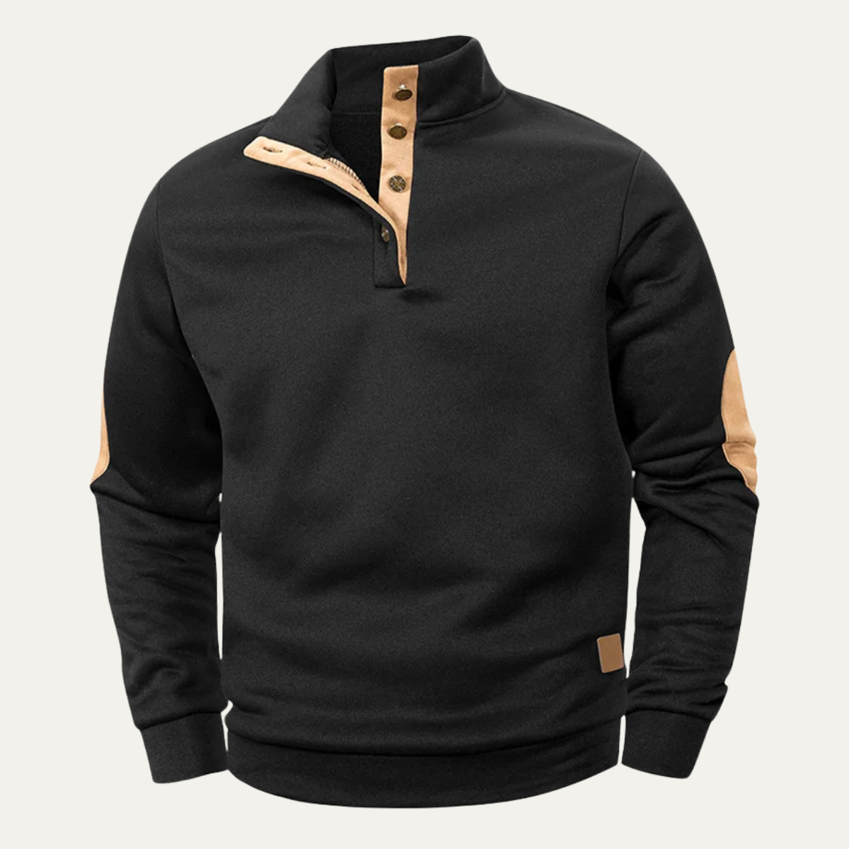 Men's Fleece Sweater Elbow Patches Stand Collar