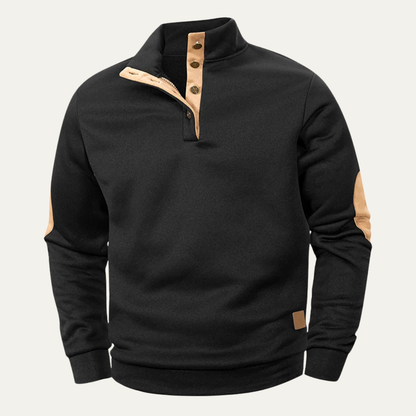 Men's Fleece Sweater Elbow Patches Stand Collar