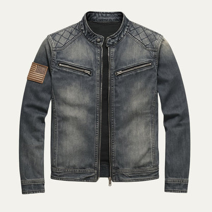 Men's Slim Fit Denim Jacket Zip Collar - Fashinoza