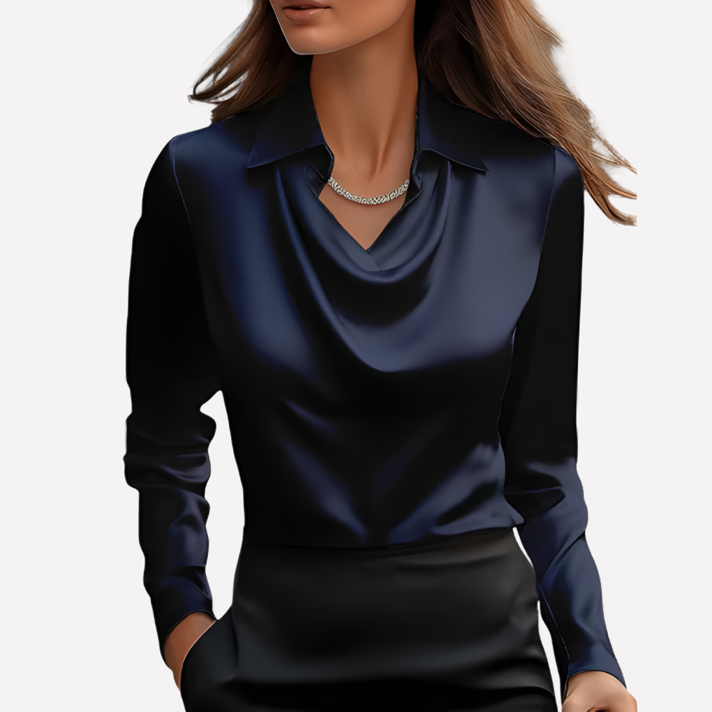 Women's Satin Blouse Draped Collar