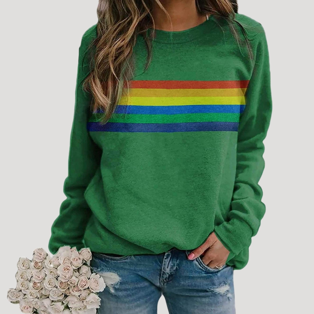 Hannah | Women’s Spring Rainbow Stripe Long Sleeve Top