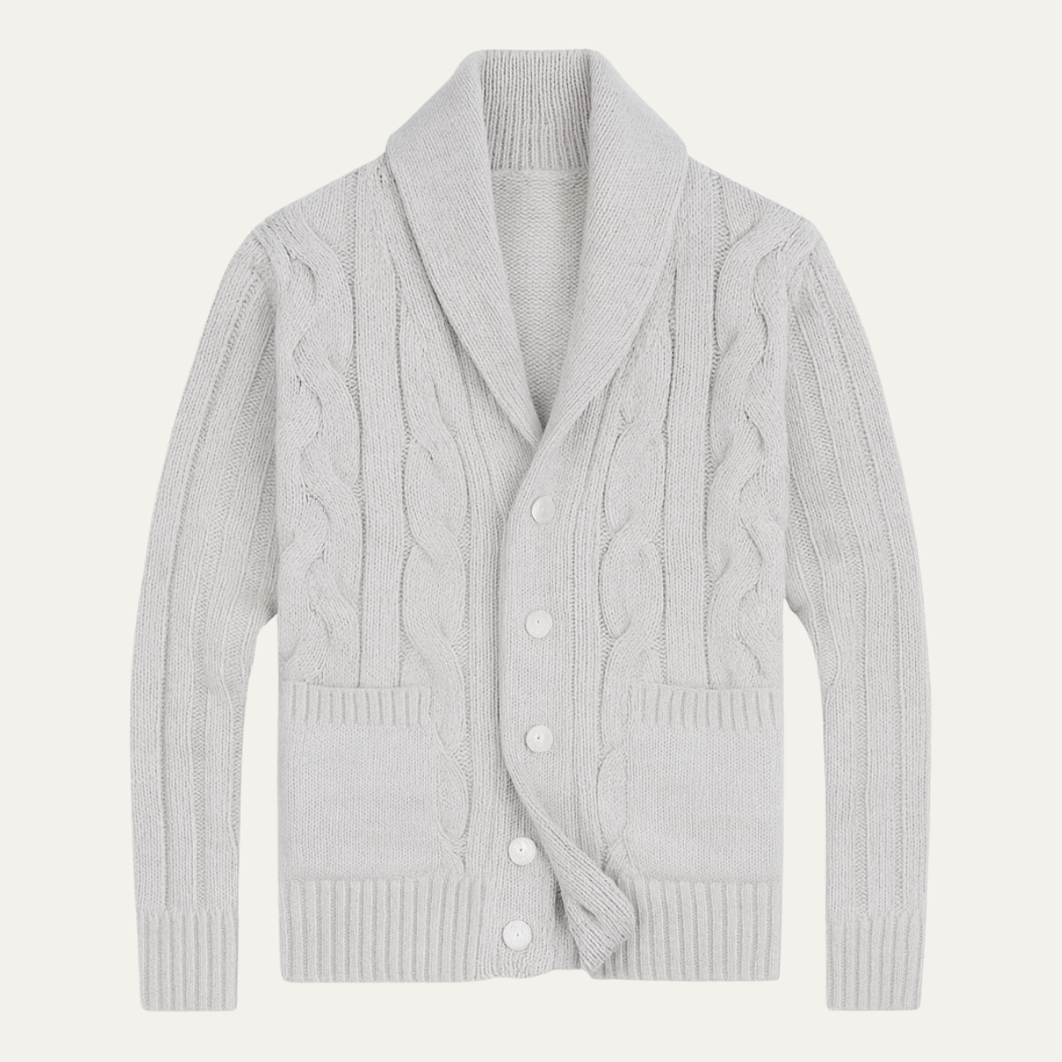 Men's Cable Knit Cardigan Warm Shawl Collar Beige - Fashinoza