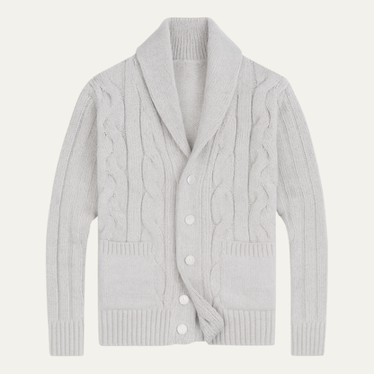 Men's Cable Knit Cardigan Warm Shawl Collar Beige - Fashinoza