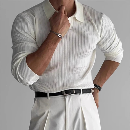 Men's V Neck Jacquard Polo Shirt