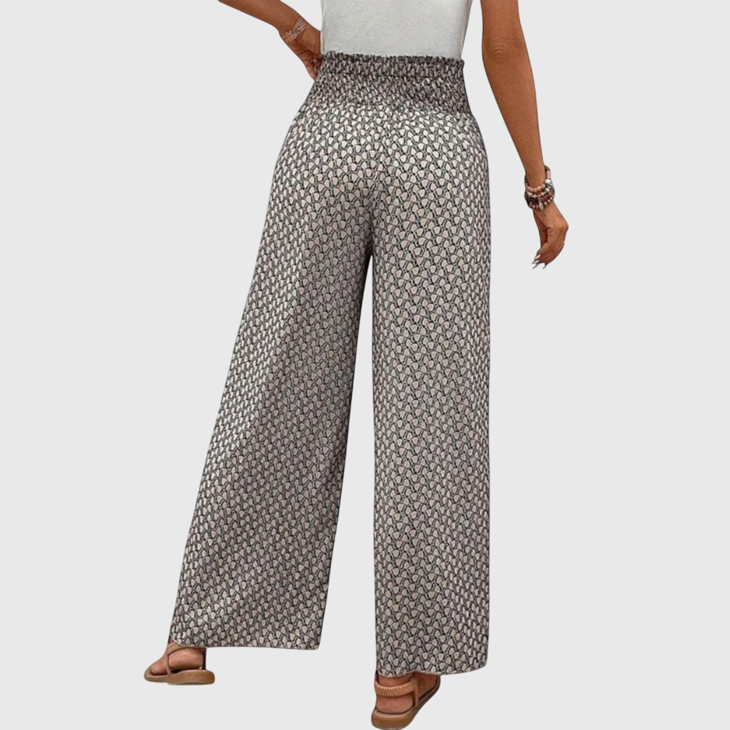 Printed Wide-Leg Pull-On Pants