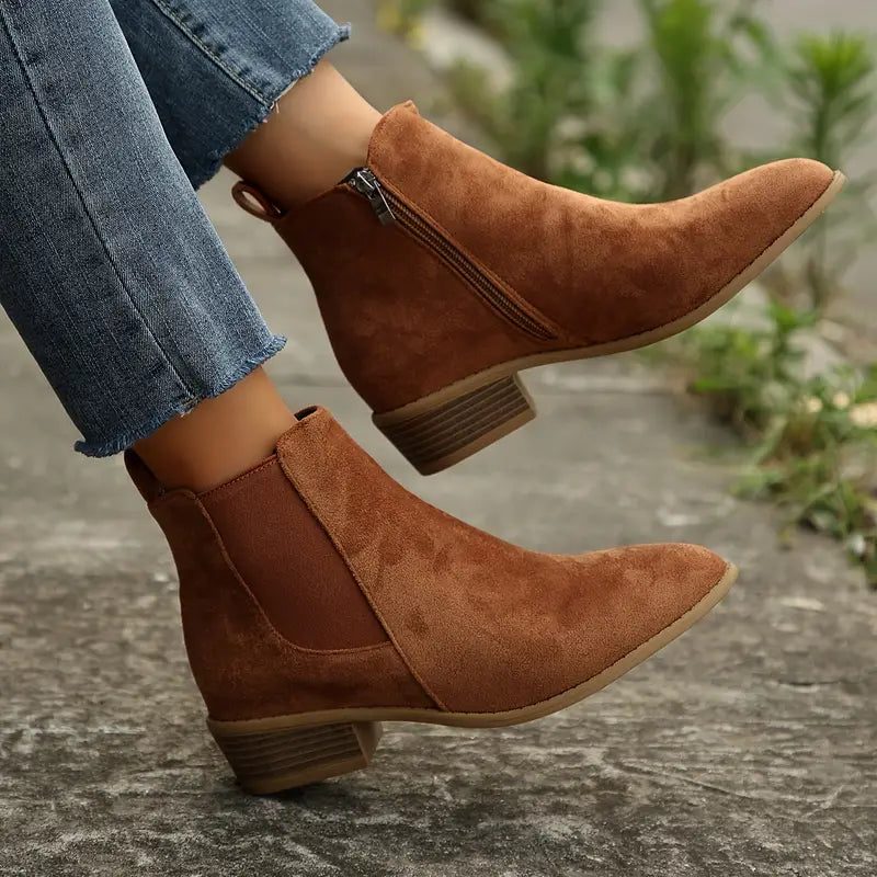 Women's Low Heel Pointed Ankle Boots - Fashinoza