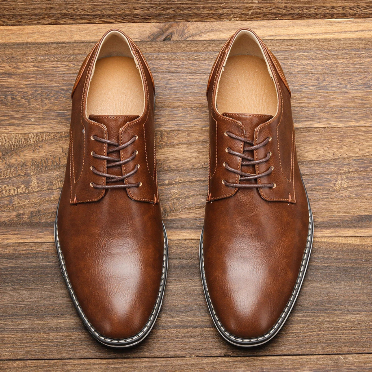 Men's Leather Oxford Dress Shoes Lace Up Brown