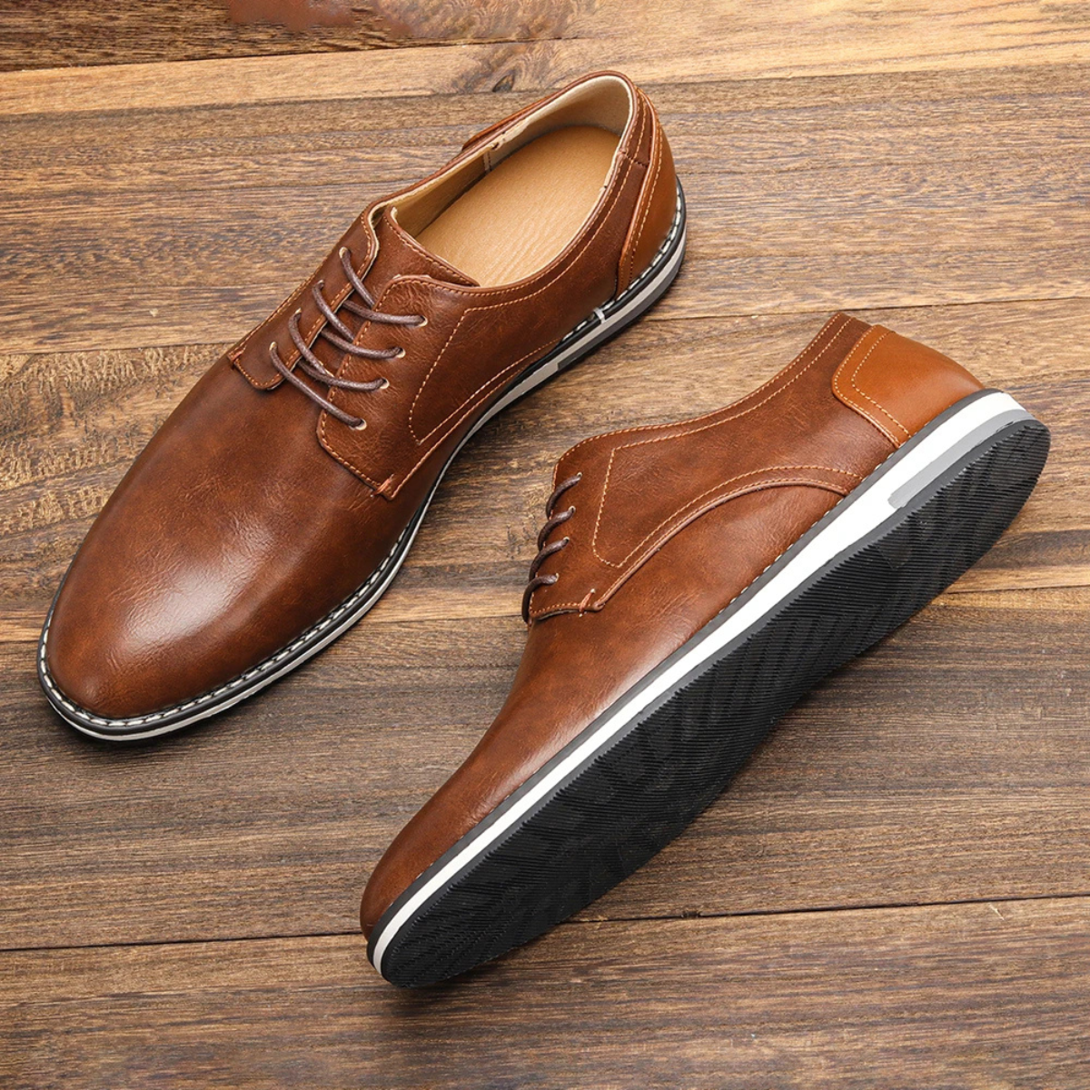 Men's Leather Oxford Dress Shoes Lace Up Brown