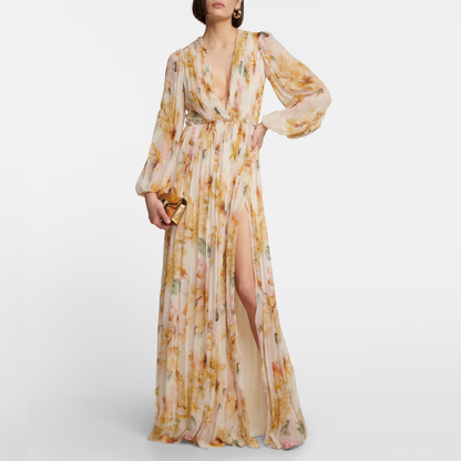 Women's Linen Silk Midi Prom Dress - Fashinoza