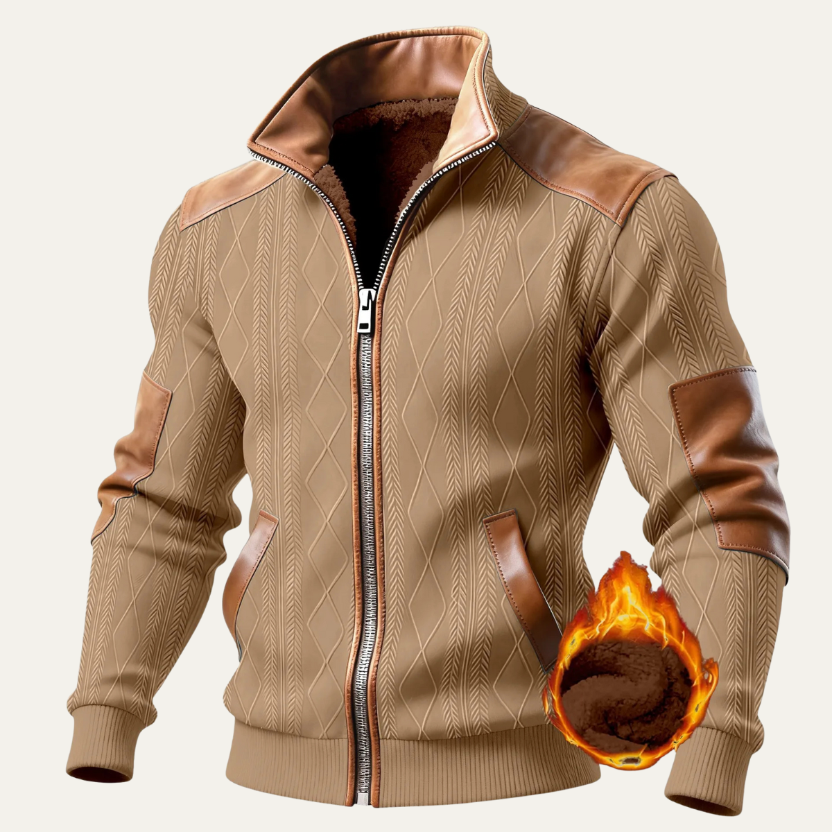 Men's Knitted Fleece Lined Zip Up Sweater