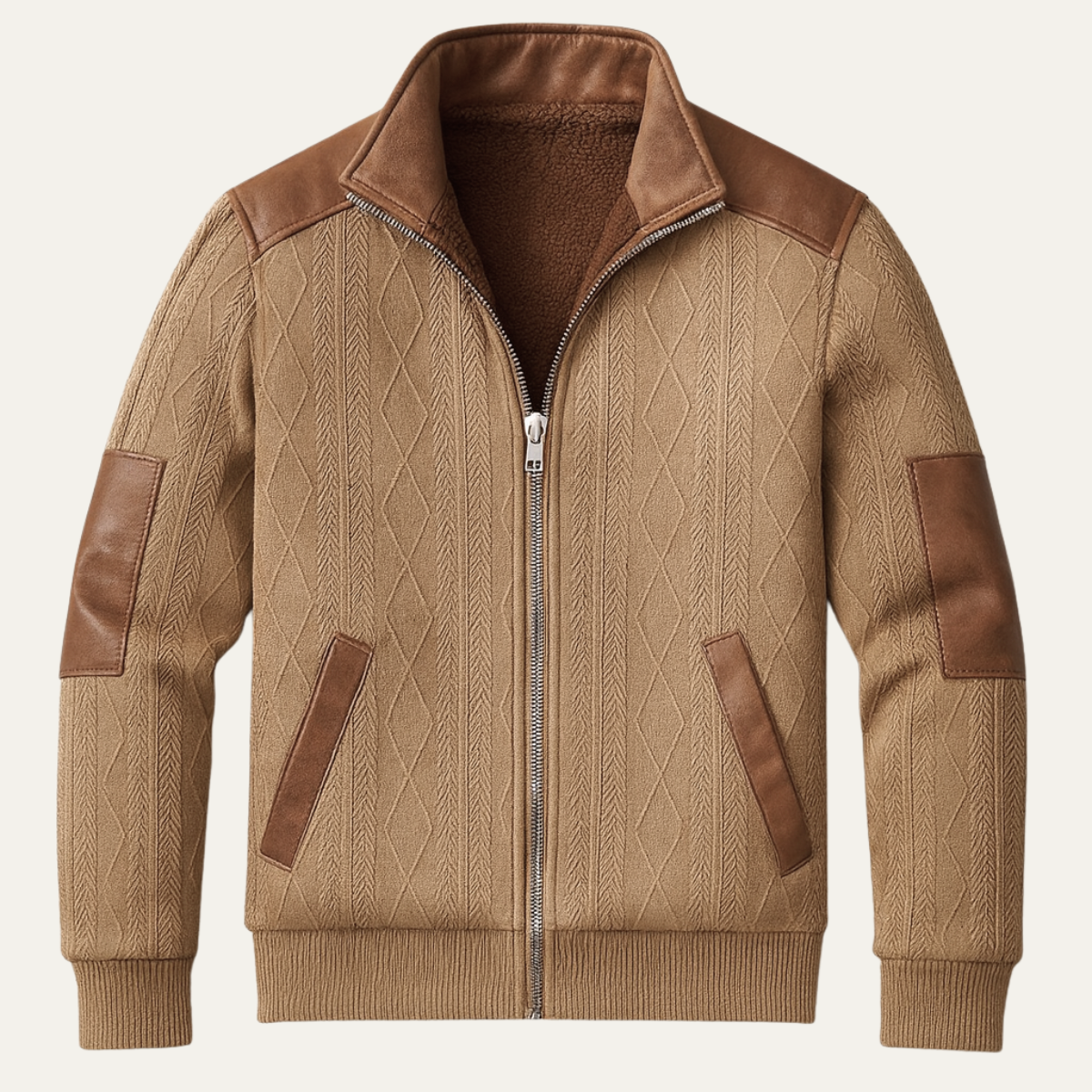 Men's Knitted Fleece Lined Zip Up Sweater - Fashinoza