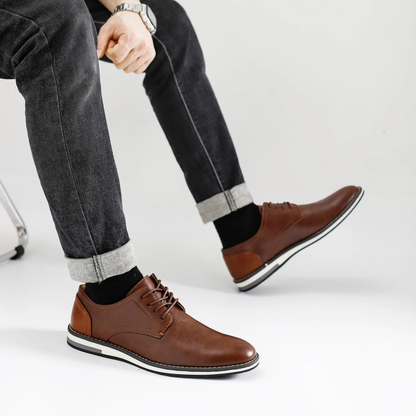 Men's Leather Oxford Dress Shoes Lace Up Brown