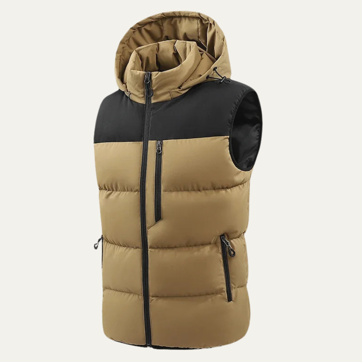 Men's Warm Hooded Puffer Vest Zip Pockets - Fashinoza