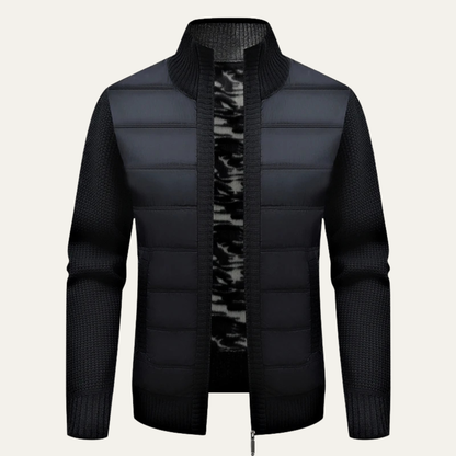 Men's Quilted Puffer Jacket Warm Zip Up Knit Black - Fashinoza