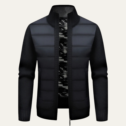 Men's Quilted Puffer Jacket Warm Zip Up Knit Black - Fashinoza