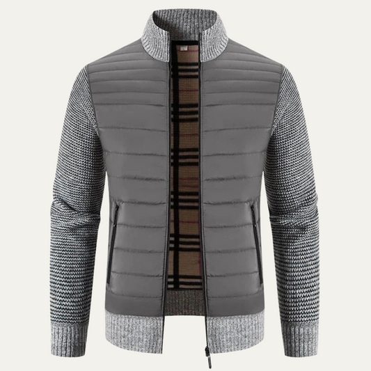 Men's Winter Bomber Jacket Knit Sleeves Bordeaux - Fashinoza