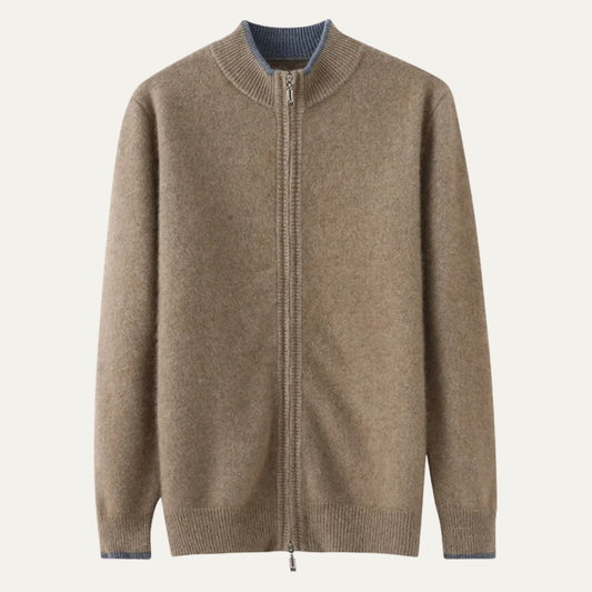 Men's Wool Cardigan Soft Warm Zip Up Knit - Fashinoza
