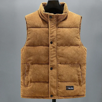 Men's Corduroy Puffer Vest Warm Padded Silver