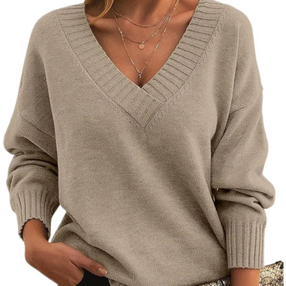 Women's Textured Knit Sweater Relaxed Fit V-Neck Cozy