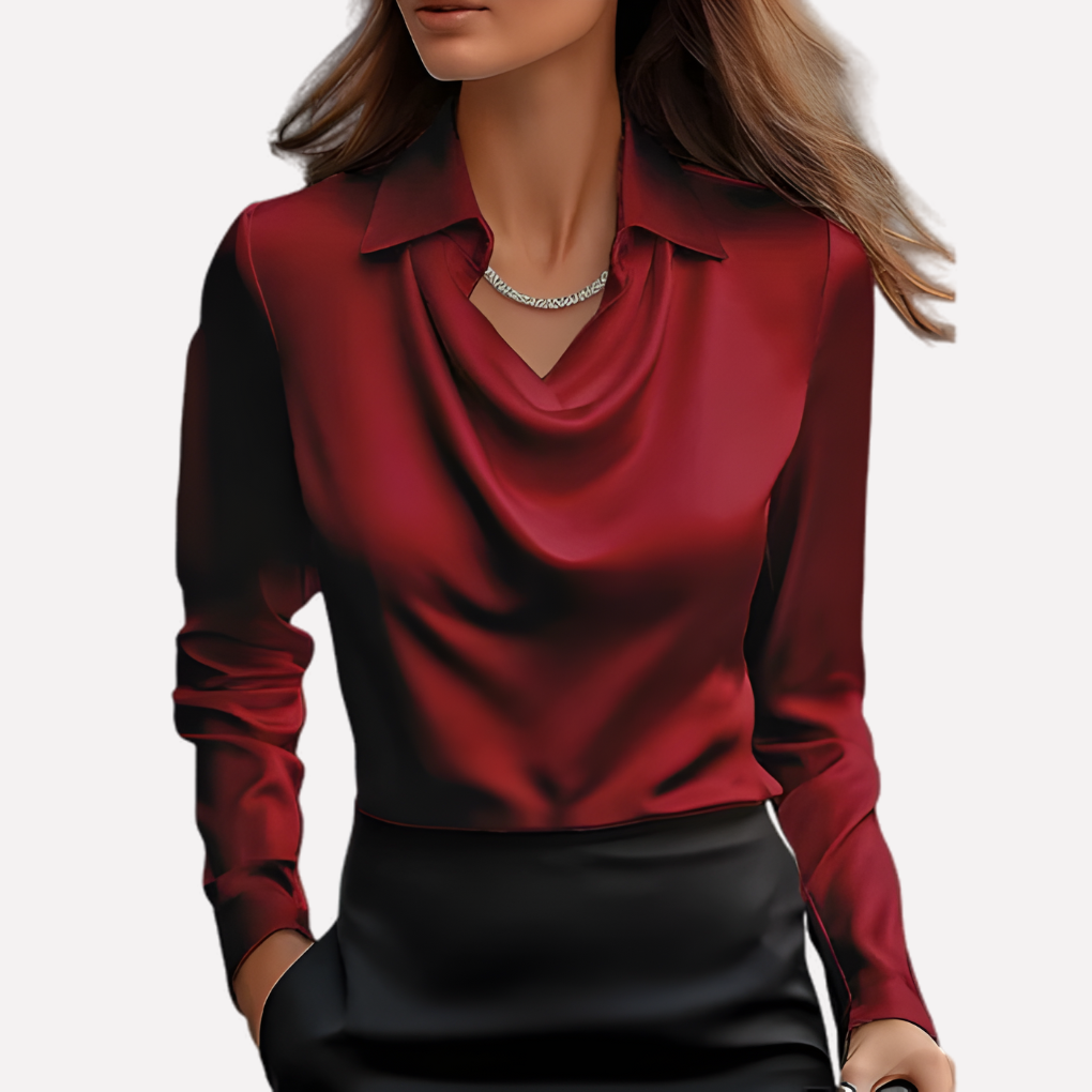 Women's Satin Blouse Draped Collar