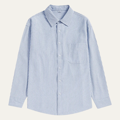 Men's Striped Dress Shirt Classic Collar Pocket Cotton Blue - Fashinoza