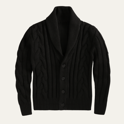 Men's Cable Knit Cardigan Shawl Collar Button Up - Fashinoza