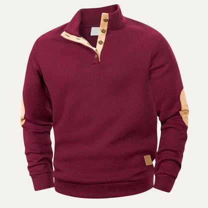Men's Fleece Sweater Elbow Patches Stand Collar - Fashinoza