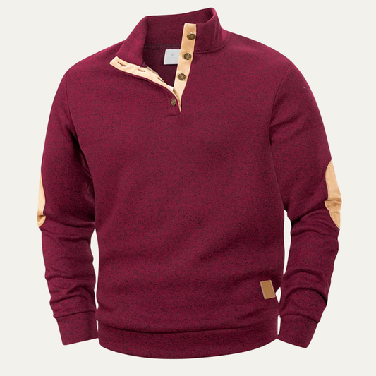Men's Fleece Sweater Elbow Patches Stand Collar - Fashinoza