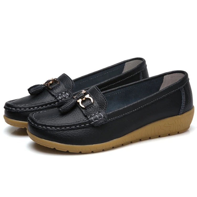 Women Leather Cut-Out Ballet Flats