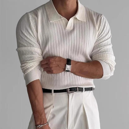 Men's V Neck Jacquard Polo Shirt