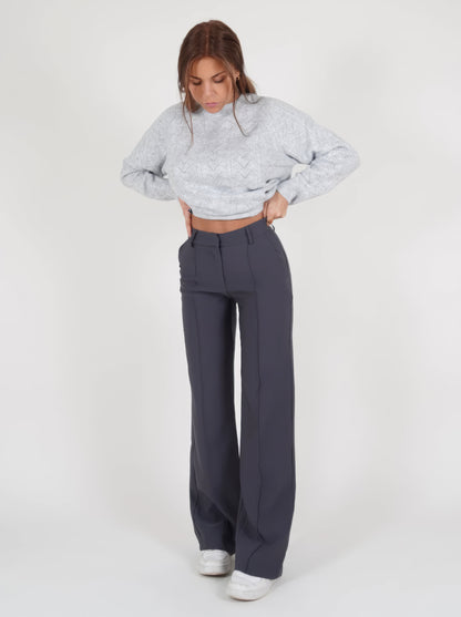 Tailored Wide-Leg Straight Pants