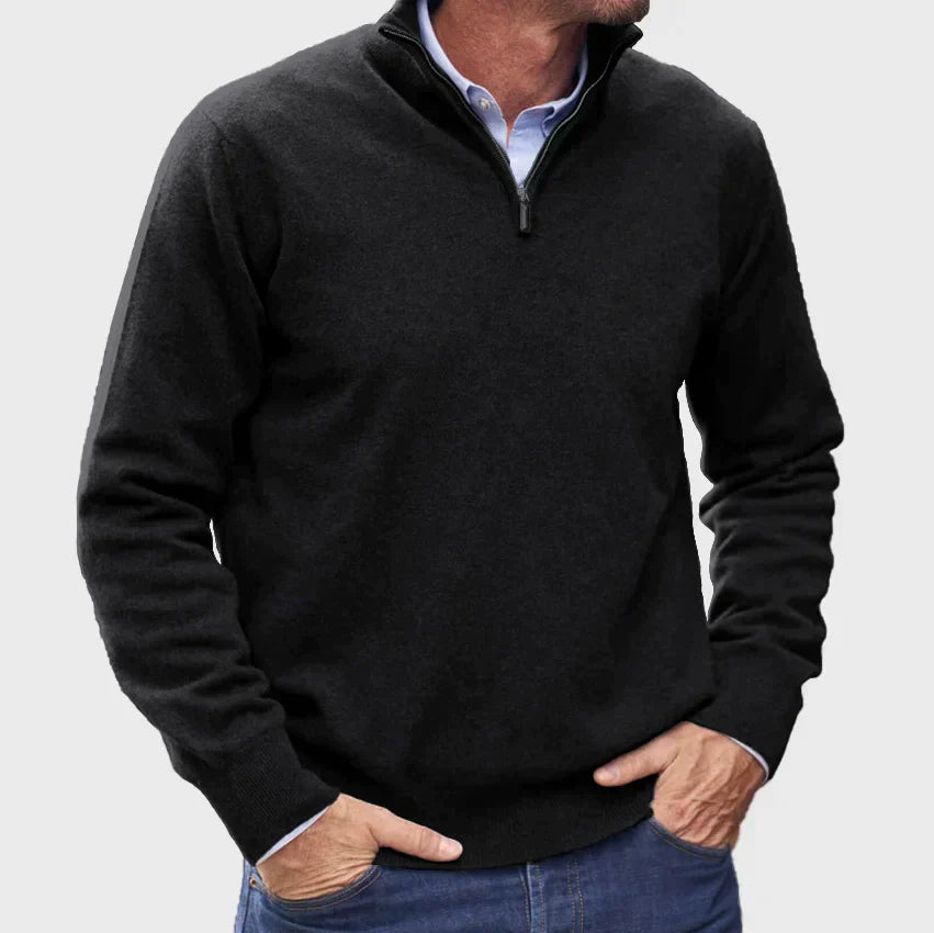 Men's Half-Zip Knit Sweater Ribbed Cuffs