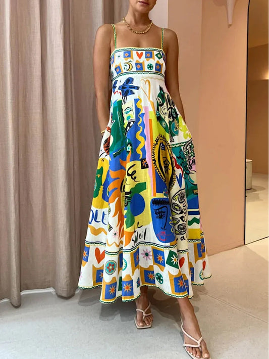 Women's Geometric Print Slip Dress - 
Fashinoza