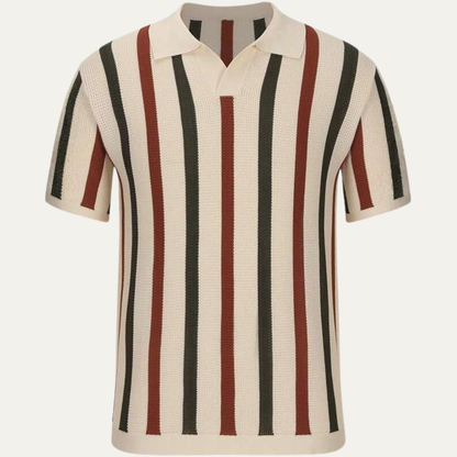 Men's Striped Polo Shirt Vintage Knit - Fashinoza