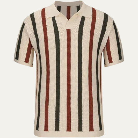 Men's Striped Polo Shirt Vintage Knit - Fashinoza